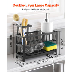 VEVOR Kitchen Sink Caddy Organizer, 2 Tier Sponge Holder for Kitchen Sink with High Brush Holder & Divider, Storage