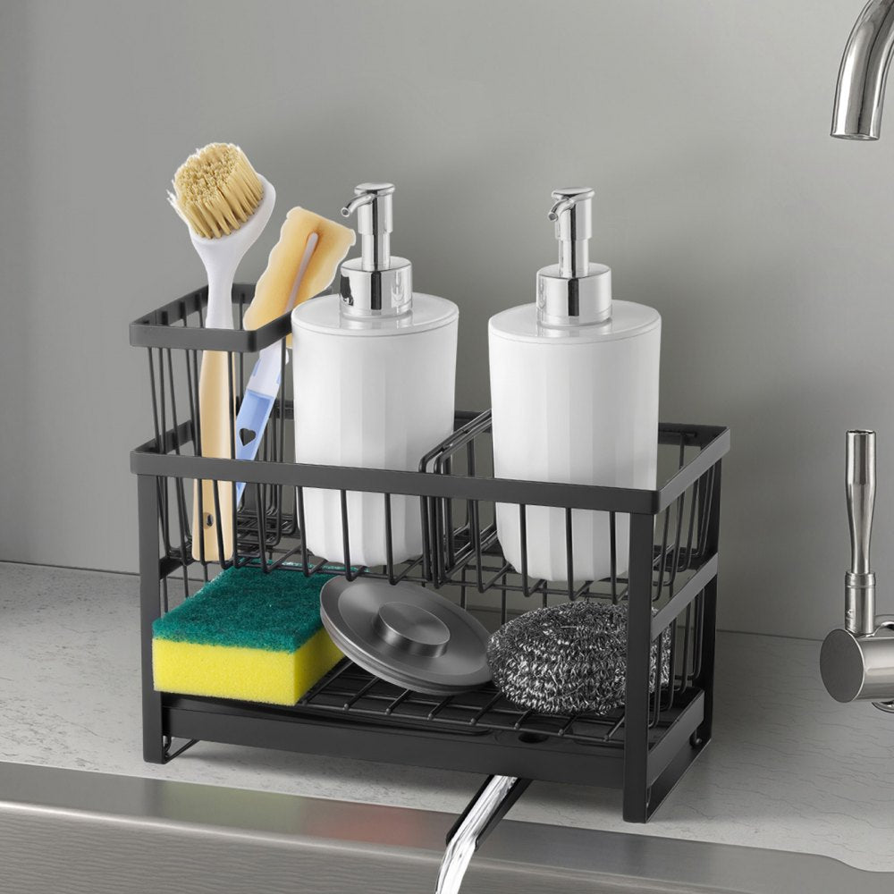 VEVOR Kitchen Sink Caddy Organizer, 2 Tier Sponge Holder for Kitchen Sink with High Brush Holder & Divider, Storage