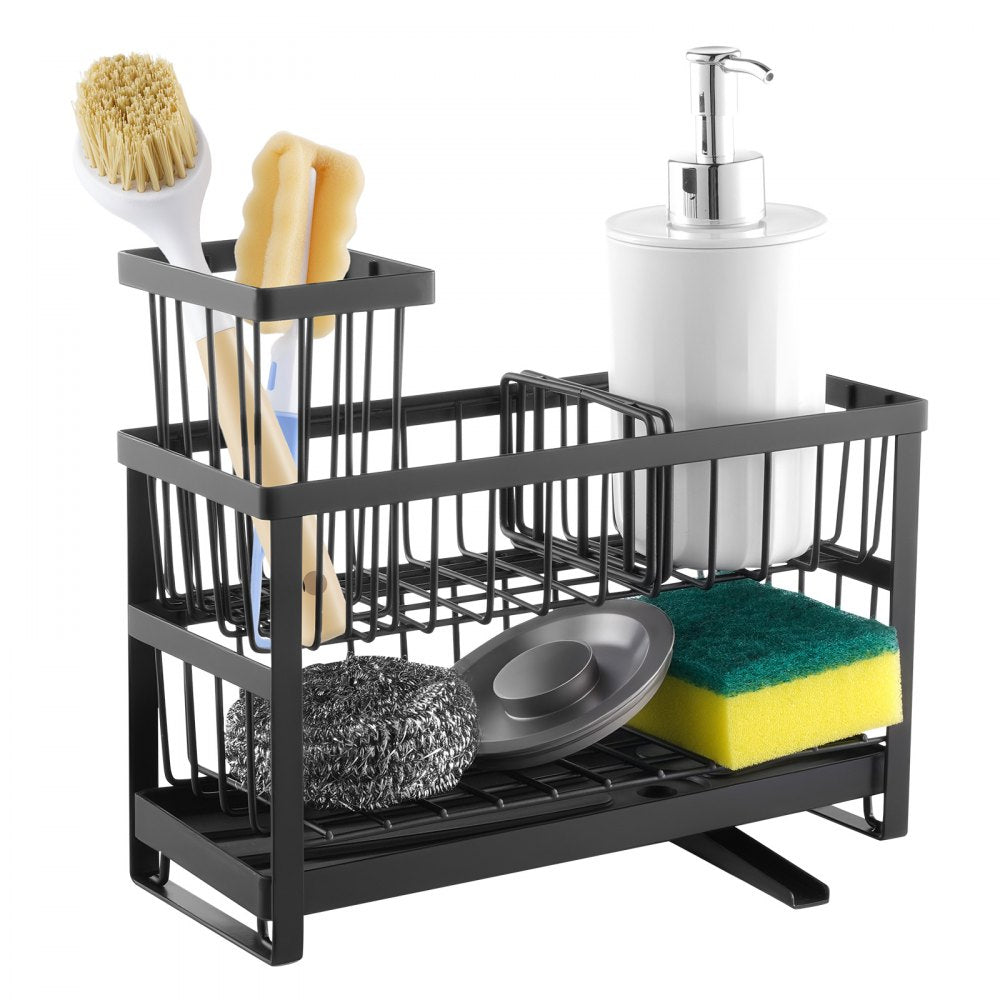 VEVOR Kitchen Sink Caddy Organizer, 2 Tier Sponge Holder for Kitchen Sink with High Brush Holder & Divider, Storage