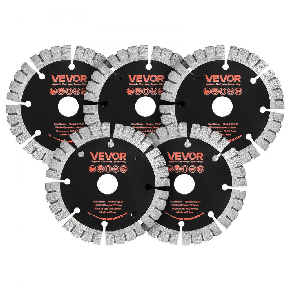 VEVOR Diamond Blades 5 inch, 5-Pack Wall Chaser Saw Blade Cutting Blade, 0.79 in Arbor, High-Hardness Diamond Segments