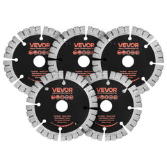 VEVOR Diamond Blades 5 inch, 5-Pack Wall Chaser Saw Blade Cutting Blade, 0.79 in Arbor, High-Hardness Diamond Segments