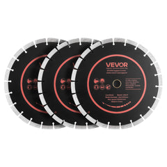 VEVOR Diamond Blades 12 inch, 3-Pack Concrete Saw Blade Set, 1 in Arbor, High-Hardness Diamond Segments, 65Mn Steel