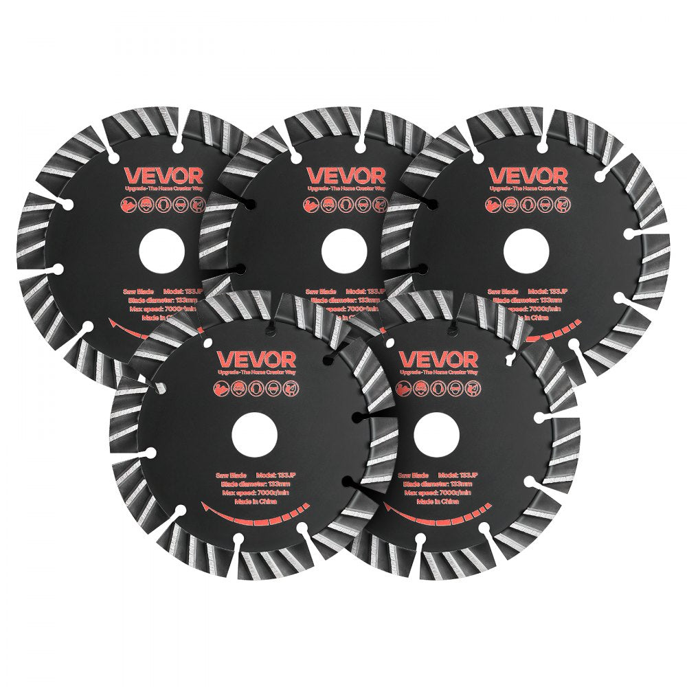 VEVOR Diamond Blades 5.24 inch, 5-Pack Wall Chaser Saw Blade Cutting Blade, 0.79 in Arbor, High-Hardness Diamond