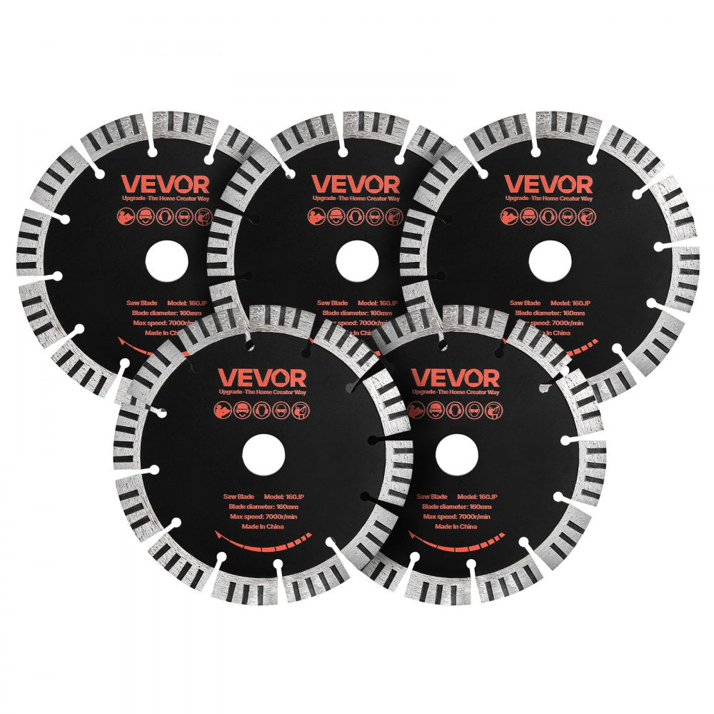 VEVOR Diamond Blades 6.3 inch, 5-Pack Wall Chaser Saw Blade Cutting Blade, 0.87 in Arbor, High-Hardness Diamond
