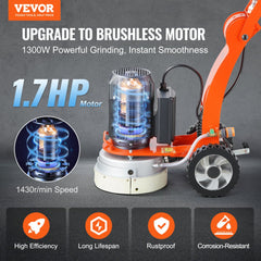 VEVOR Electric Concrete Floor Grinder 10" Walk-Behind Grinder 1.7HP Concrete Floor Polisher, 1300W Grinding Machine