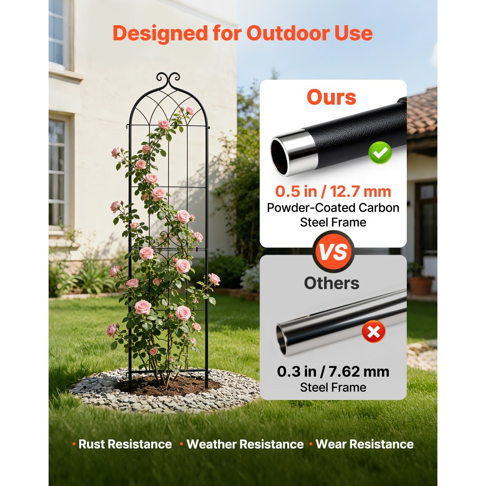 VEVOR Garden Trellis, 87 x 20 inch Rose Trellis, 4 Packs Garden Flower Rose Trellises with Powder-Coated Finish &