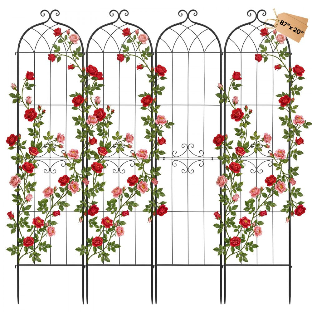 VEVOR Garden Trellis, 87 x 20 inch Rose Trellis, 4 Packs Garden Flower Rose Trellises with Powder-Coated Finish &