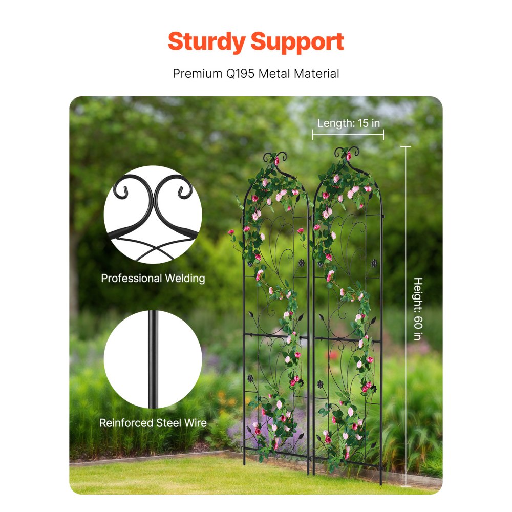 VEVOR Garden Trellis for Climbing Plants, 60 x 15 in, 2 Packs Rustproof Metal Garden Flower Trellis, Outdoor Climbing