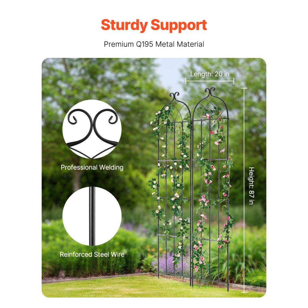 VEVOR Garden Trellis for Climbing Plants, 87 x 20 in, 2 Packs Rustproof Metal Garden Flower Trellis, Outdoor Climbing