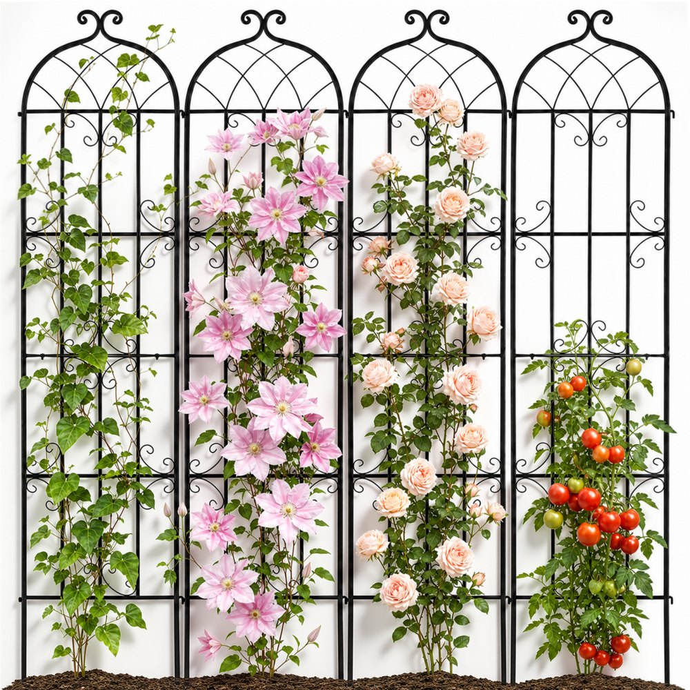 VEVOR Garden Trellis for Climbing Plants, 87 x 20 in, 4 Packs Rustproof Metal Garden Flower Trellis, Outdoor Climbing