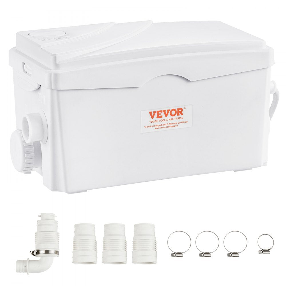 VEVOR Macerator Pump, 350W, 6000 L/h Flow, 23 ft/7 m Head, Macerator Sewerage Sump Pump with 3 Water Inlets for