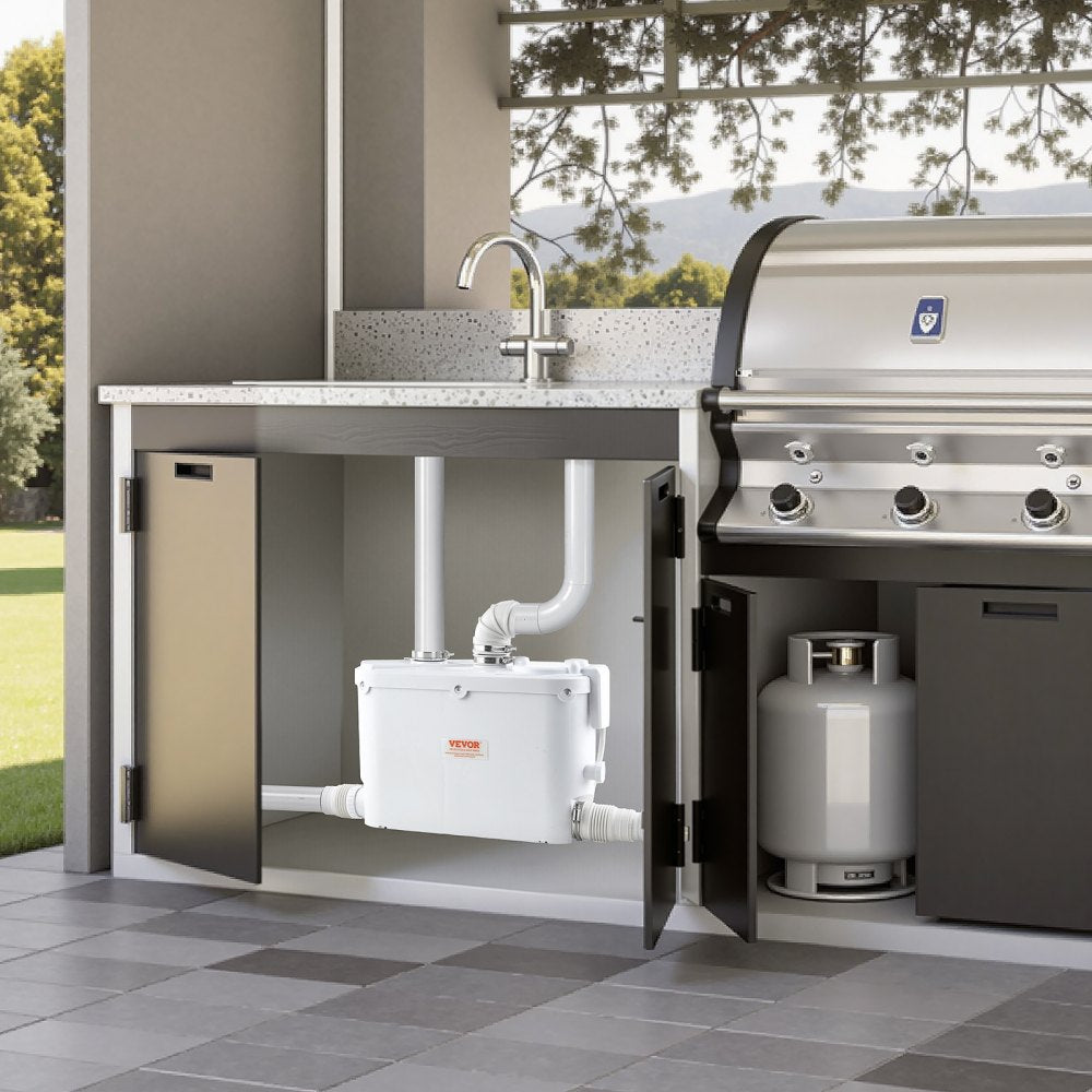 VEVOR Macerator Pump, 500W, 29 GPM Flow, 26 ft/8 m Head, Macerator Sewerage Toilet Pump with 4 Water Inlets, Waste