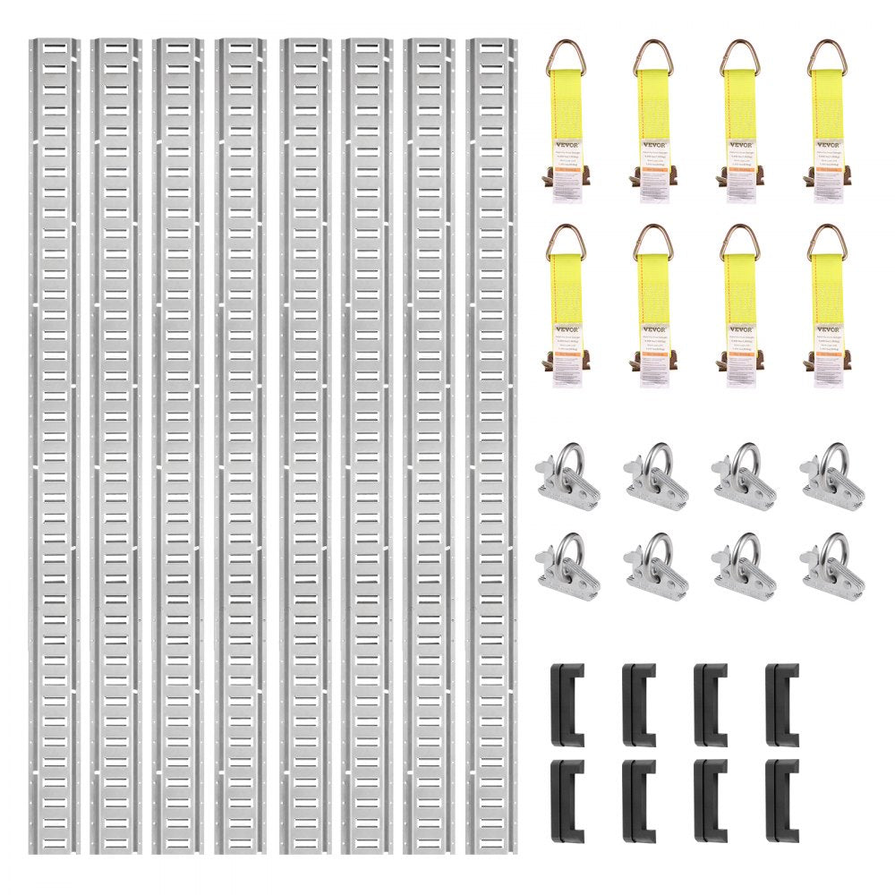 VEVOR E Track Tie-Down Rail Kit, 24PCS 5' E-Tracks Set Includes 8 Steel Rails & 8 O-Ring Anchors & 8 Tie-Offs with