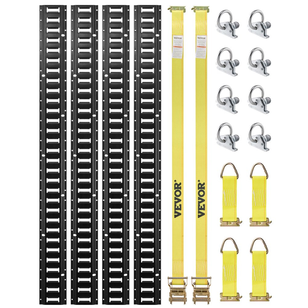 VEVOR E Track Tie-Down Rail Kit, 18PCS 5' E-Tracks Set Includes 4 Steel Rails & 8 O-Ring Anchors & 4 Tie-Offs with
