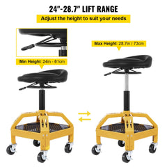 VEVOR Rolling Garage Stool, 300LBS Capacity, Adjustable Height from 24 in to 28.7 in, Mechanic Seat with 360-degree