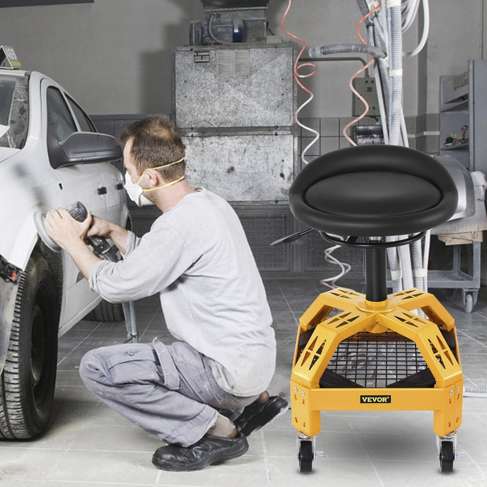 VEVOR Rolling Garage Stool, 300LBS Capacity, Adjustable Height from 24 in to 28.7 in, Mechanic Seat with 360-degree