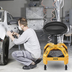 VEVOR Rolling Garage Stool, 300LBS Capacity, Adjustable Height from 24 in to 28.7 in, Mechanic Seat with 360-degree