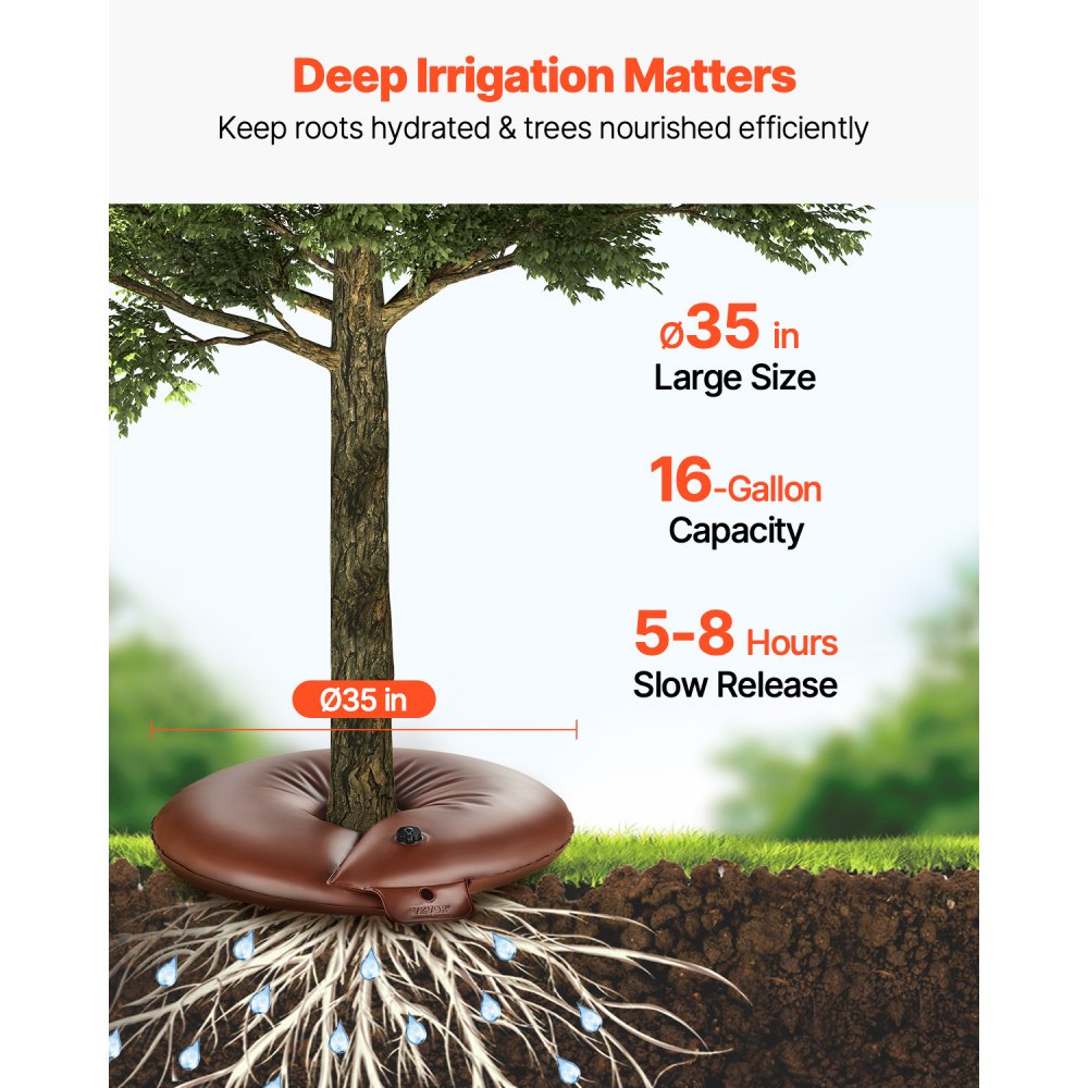 VEVOR Tree Watering Rings, 4 Pcs 16 Gallons Tree Watering Bags, 6-9 Hours Slow Release, Refillable Planting Water Bags