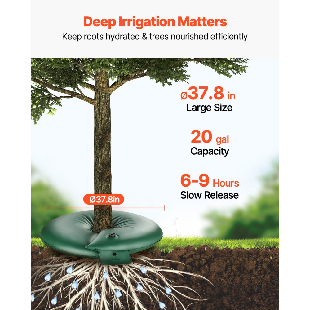 VEVOR Tree Watering Rings, 4 Pcs 20 Gallons Tree Watering Bags, 6-9 Hours Slow Release, Refillable Planting Water Bags