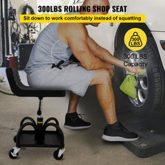 VEVOR Rolling Garage Stool, 300LBS Capacity, Adjustable Height from 15.7 in to 20.5 in, Mechanic Seat with 360-degree