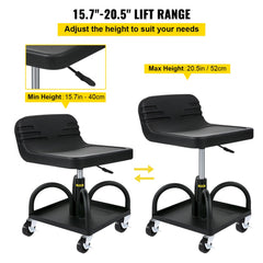 VEVOR Rolling Garage Stool, 300LBS Capacity, Adjustable Height from 15.7 in to 20.5 in, Mechanic Seat with 360-degree