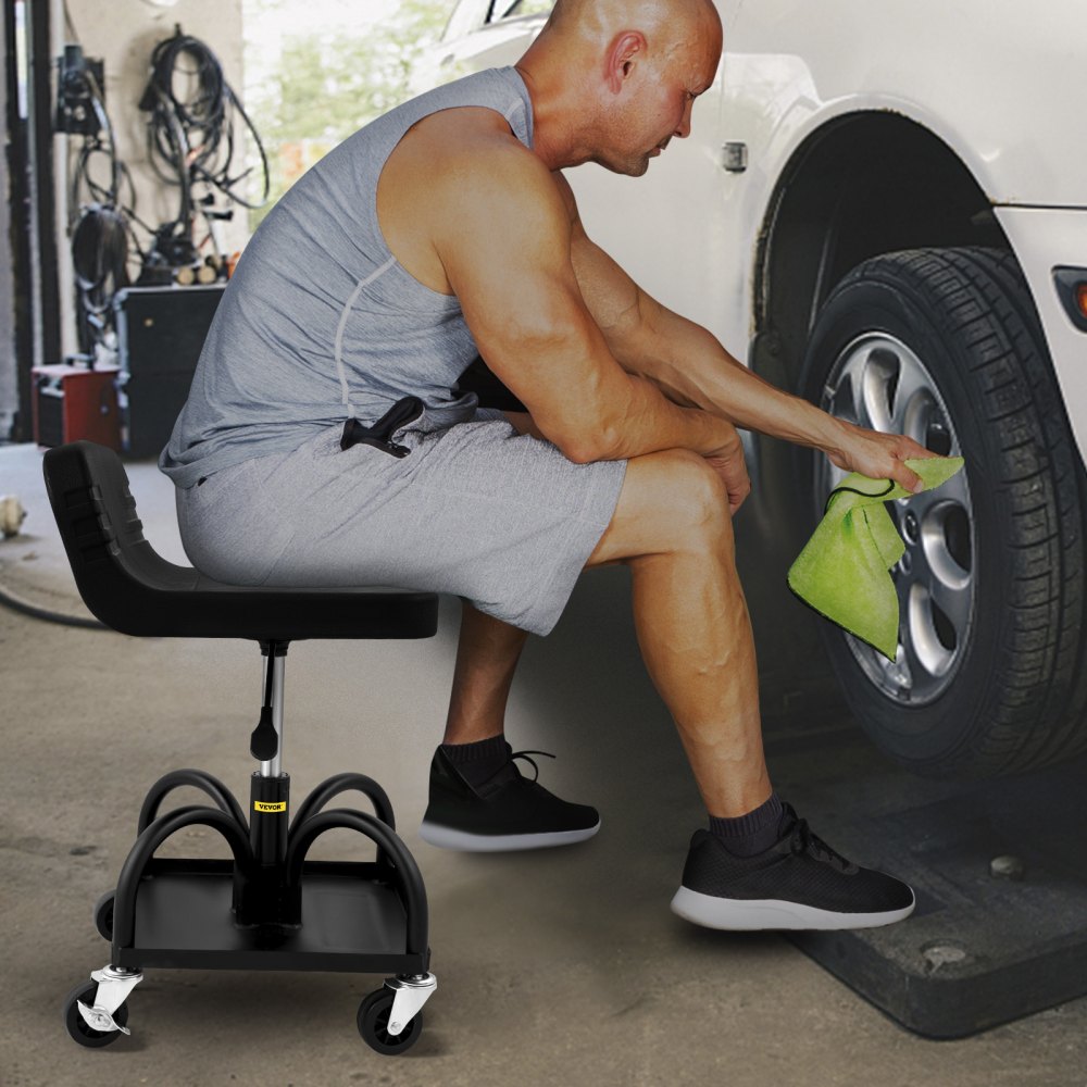 VEVOR Rolling Garage Stool, 300LBS Capacity, Adjustable Height from 15.7 in to 20.5 in, Mechanic Seat with 360-degree