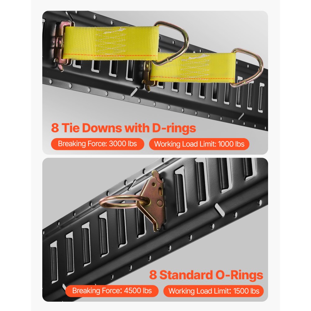 VEVOR E Track Tie-Down Rail Kit, 30PCS 5FT E-Tracks Set Includes 4 Steel Rails & 2 Single Slot & 8 O Rings & 8 Tie-Offs