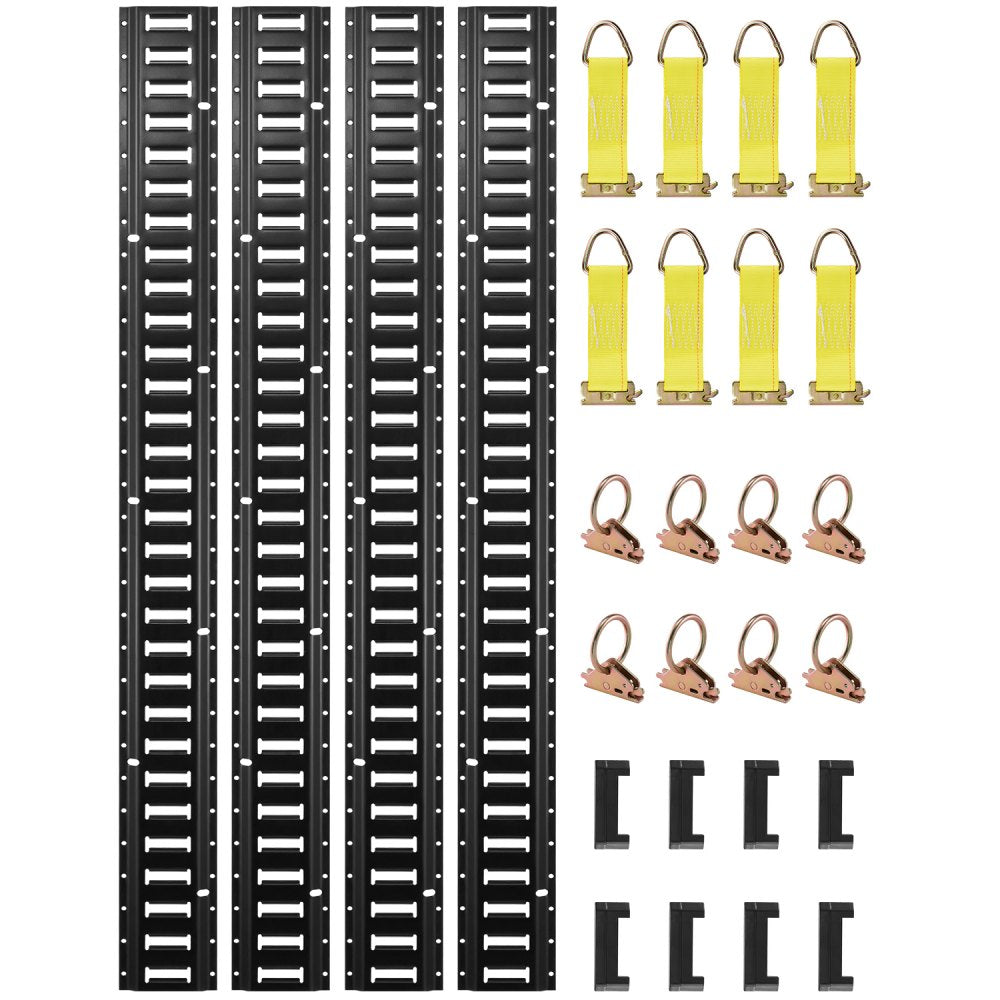 VEVOR E Track Tie-Down Rail Kit, 30PCS 5FT E-Tracks Set Includes 4 Steel Rails & 2 Single Slot & 8 O Rings & 8 Tie-Offs