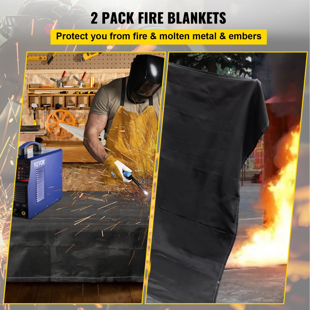 VEVOR Fire Blankets, 2 Pack Welding Blankets, 8' x 10' Fire Suppression Blanket, 1022°F Flame Retardant Blanket, Black