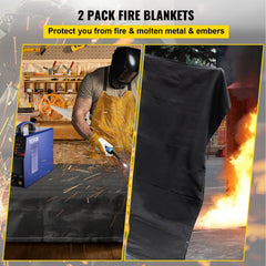 VEVOR Fire Blankets, 2 Pack Welding Blankets, 8' x 10' Fire Suppression Blanket, 1022°F Flame Retardant Blanket, Black