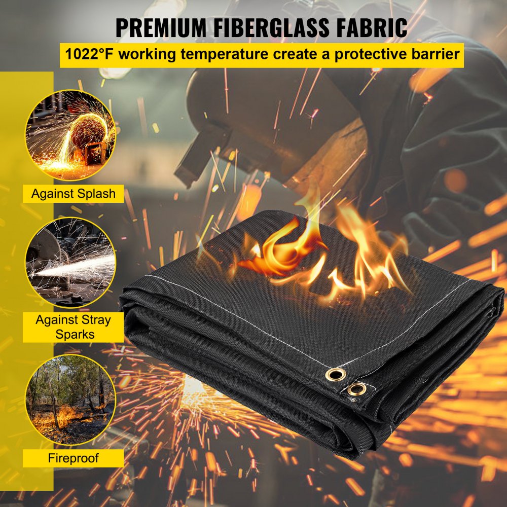 VEVOR Fire Blankets, 2 Pack Welding Blankets, 8' x 10' Fire Suppression Blanket, 1022°F Flame Retardant Blanket, Black