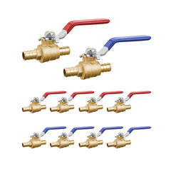 VEVOR PEX Ball Valve, 10 Pieces, 1/2 in PEX Brass Ball Valve, PEX Full Port Brass Ball Valves, Quarter Turn Hot (Red)