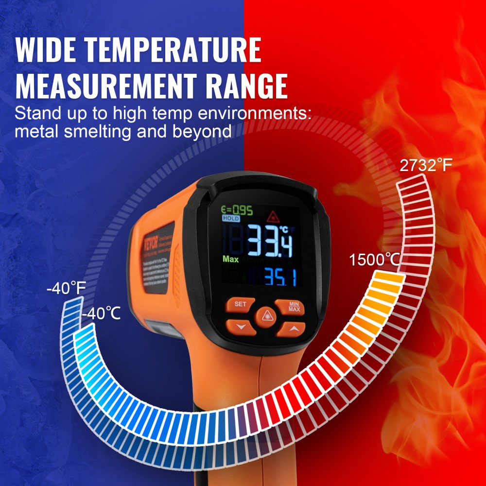 VEVOR Infrared Thermometer, -40~2732°F Dual Laser Temperature Gun Non-Contact, Handheld IR Heat Temperature Gun with