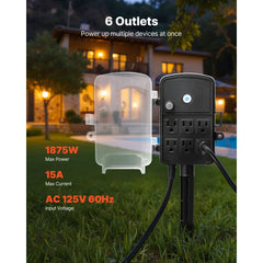 VEVOR Outdoor Power Stake, 25 FT Extension Cord, Outdoor Power Strip Weatherproof with Cover and Overload Protection, 6
