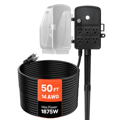 VEVOR Outdoor Power Stake, 50 FT Extension Cord, Outdoor Power Strip Weatherproof with Cover and Overload Protection, 6