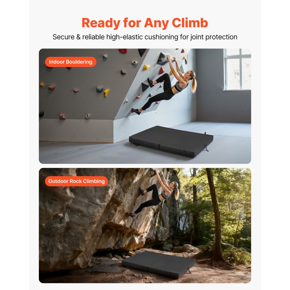 VEVOR Bouldering Crash Pad, Bi-Fold Rock Climbing Crash Pad with Adjustable Backpack Straps and Handle, Foldable
