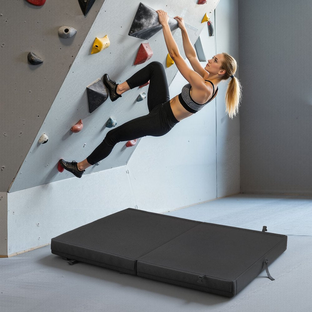 VEVOR Bouldering Crash Pad, Bi-Fold Rock Climbing Crash Pad with Adjustable Backpack Straps and Handle, Foldable