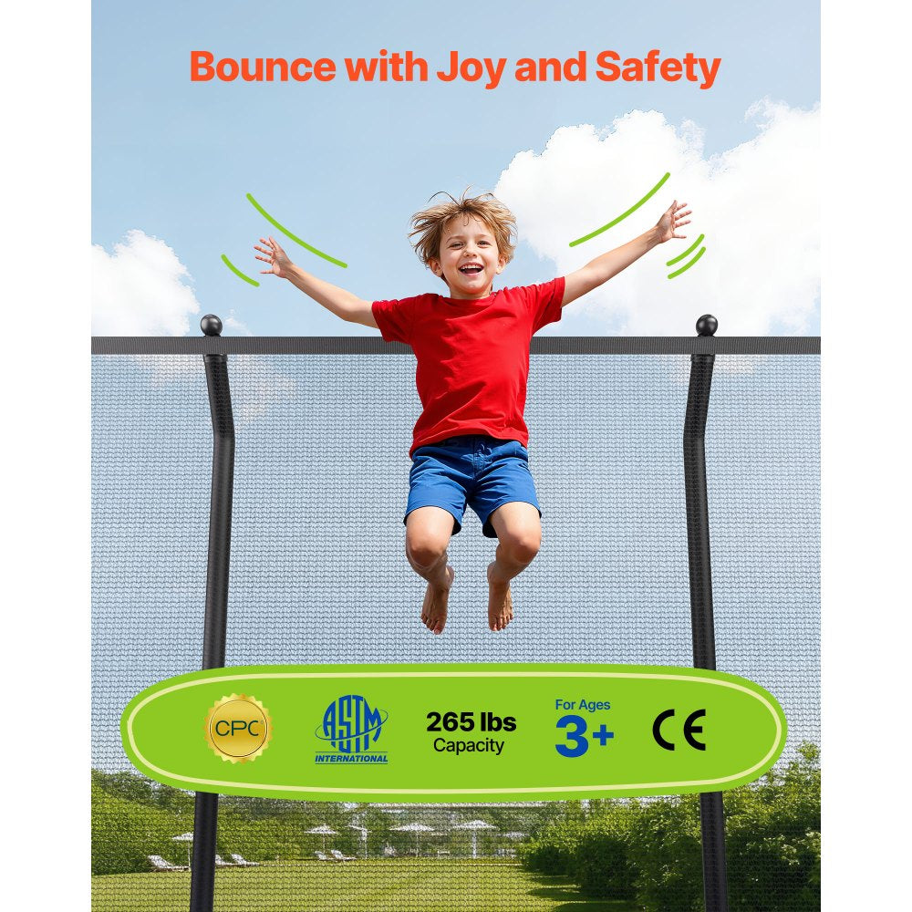 VEVOR Outdoor Trampoline, 8 x 14FT Rectangle Trampoline, ASTM Approved Recreational Trampolines with Enclosure Net, Max