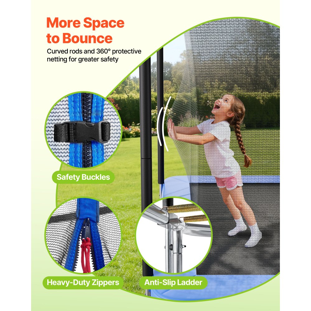 VEVOR Outdoor Trampoline, 8 x 14FT Rectangle Trampoline, ASTM Approved Recreational Trampolines with Enclosure Net, Max