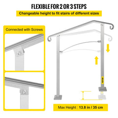 VEVOR Outdoor Stair Railing, Fit 2 or 3 Steps Alloy Metal Handrailing, Front Porch Flexible Transitional Handrail, Arch