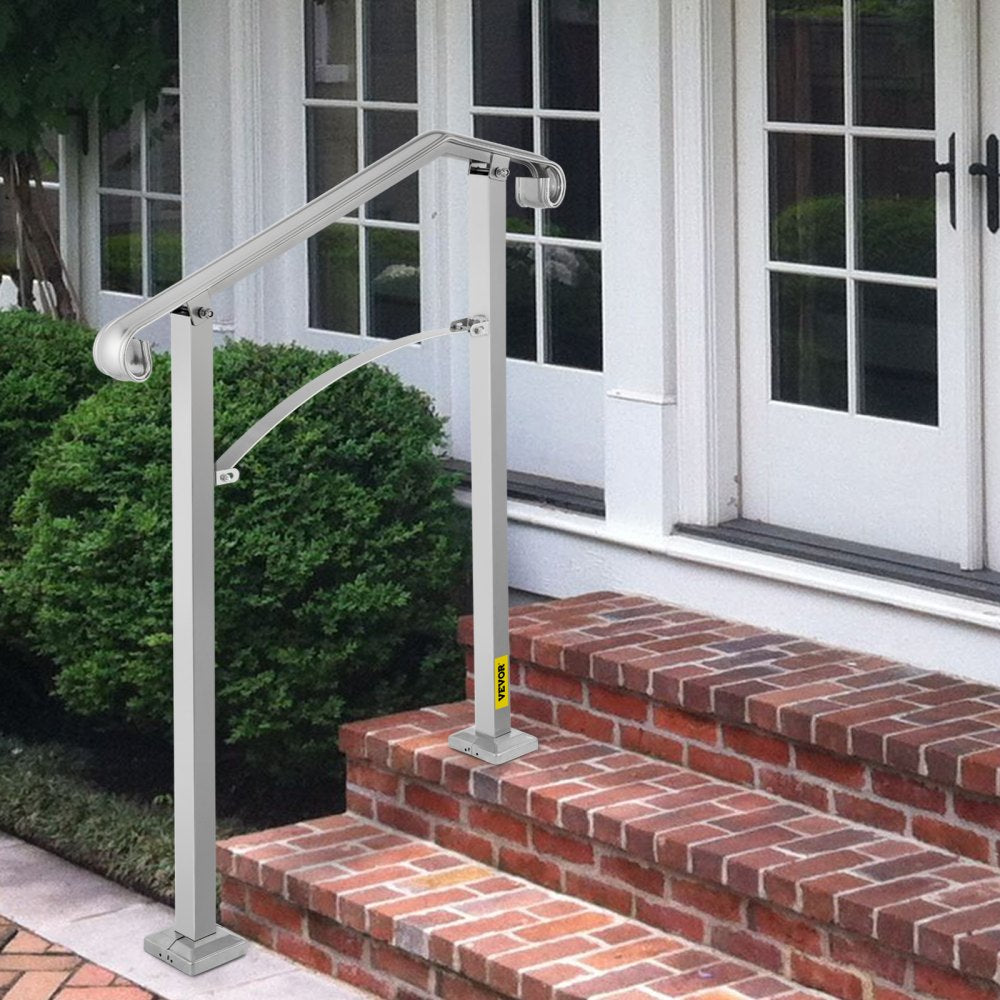 VEVOR Outdoor Stair Railing, Fit 2 or 3 Steps Alloy Metal Handrailing, Front Porch Flexible Transitional Handrail, Arch