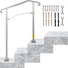 VEVOR Outdoor Stair Railing, Fit 2 or 3 Steps Alloy Metal Handrailing, Front Porch Flexible Transitional Handrail, Arch
