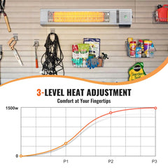 VEVOR Infrared Heater, 1500W Remote Control Electric Space Infrared Heater, IP65 Protection Carbon Infrared Outdoor