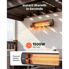 VEVOR Infrared Heater 1500W Electric Space Heater 3 Heat Settings Black, with Remote Control for Outdoor Use, 24 Hours