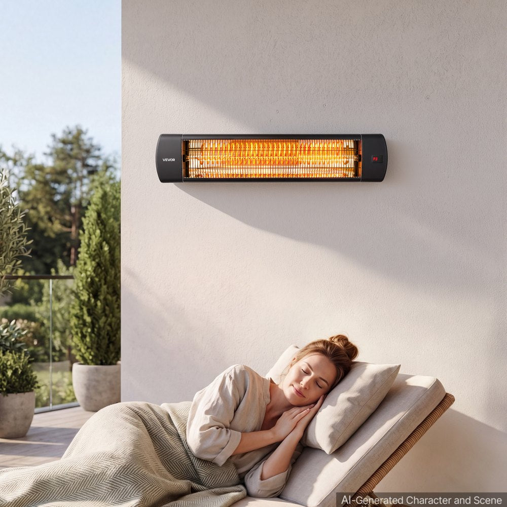 VEVOR Infrared Heater 1500W Electric Space Heater 3 Heat Settings Black, with Remote Control for Outdoor Use, 24 Hours