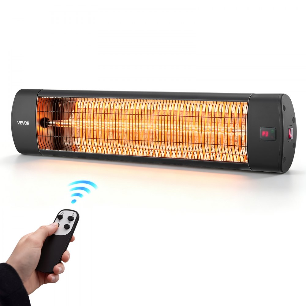 VEVOR Infrared Heater 1500W Electric Space Heater 3 Heat Settings Black, with Remote Control for Outdoor Use, 24 Hours