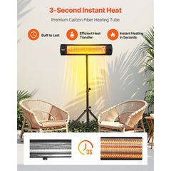 VEVOR Infrared Heater, 1500W Electric Space Heater with Remote Control, LED Screen w/ 3 Speeds & Timer, Outdoor/Outdoor