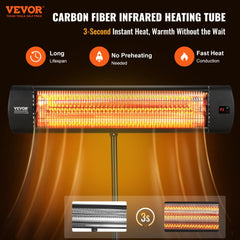 VEVOR Infrared Heater, 1500W Remote Control Electric Space Heater, LED Screen Patio Heater w/ 3 Speeds & Timer