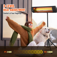 VEVOR Infrared Heater, 1500W Remote Control Electric Space Heater, LED Screen Patio Heater w/ 3 Speeds & Timer
