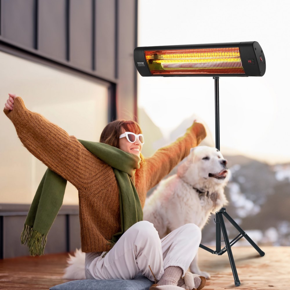 VEVOR Infrared Heater, 1500W Remote Control Electric Space Heater, LED Screen Patio Heater w/ 3 Speeds & Timer
